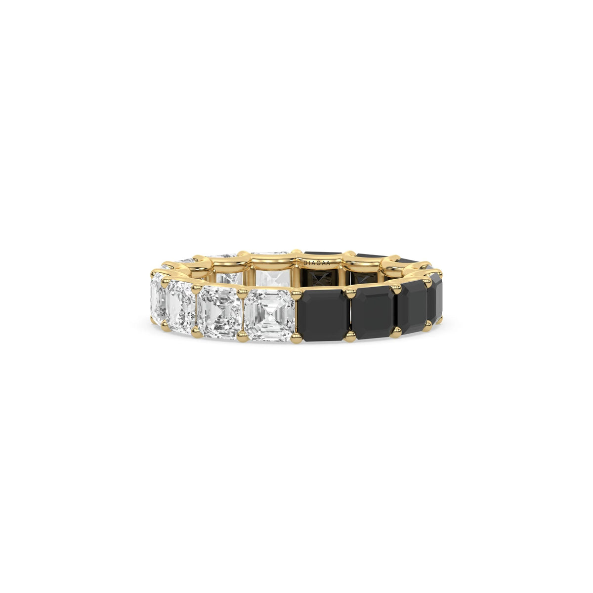 18K Yellow Gold Asscher Half Black and Diamond Eternity Ring