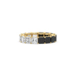 18K Yellow Gold Asscher Half Black and Diamond Eternity Ring