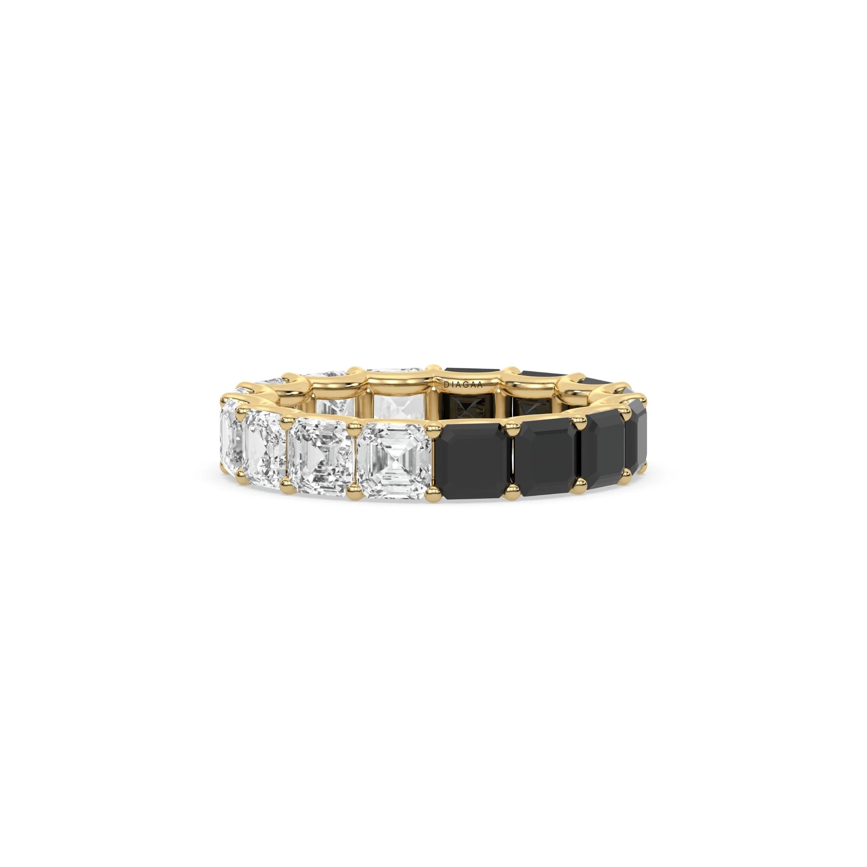 18K Yellow Gold Asscher Half Black and Diamond Eternity Ring