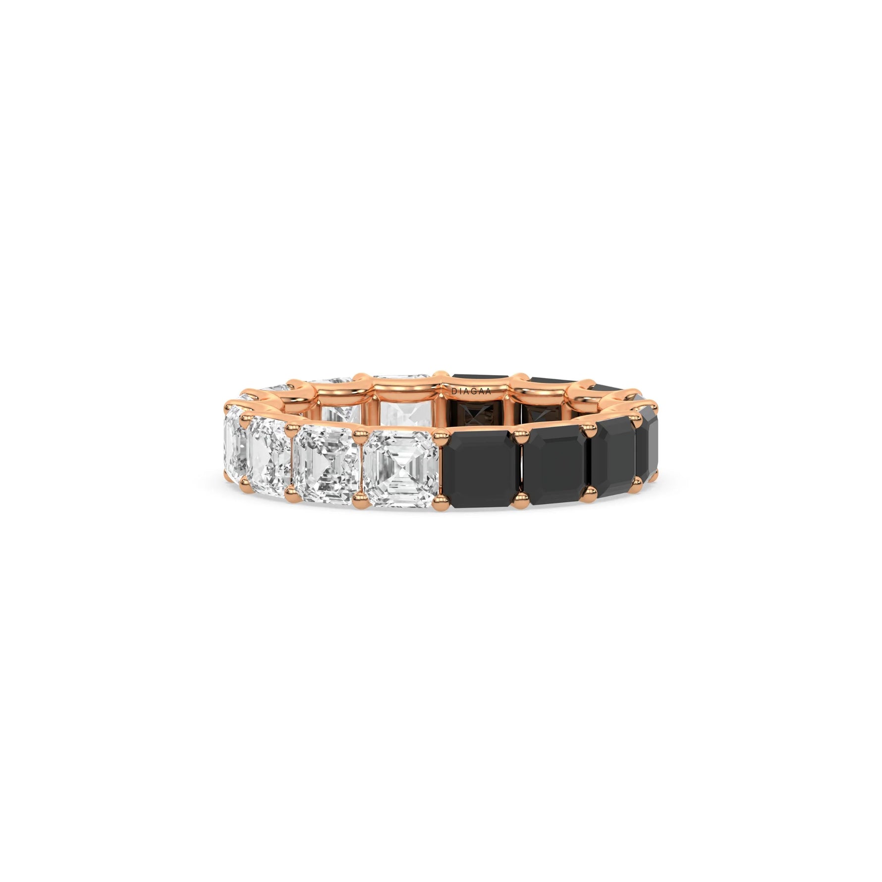 18K Rose Gold Asscher Black and White Diamond Eternity Ring