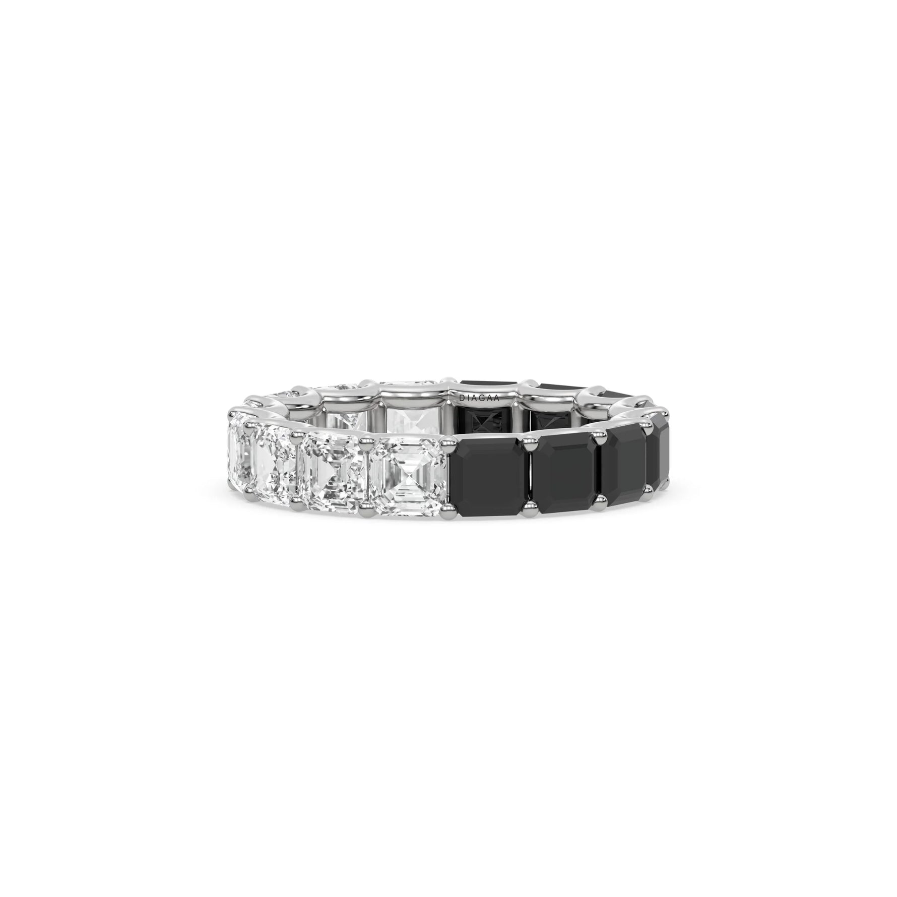 18K White Gold Asscher Black and White Diamond Eternity Ring