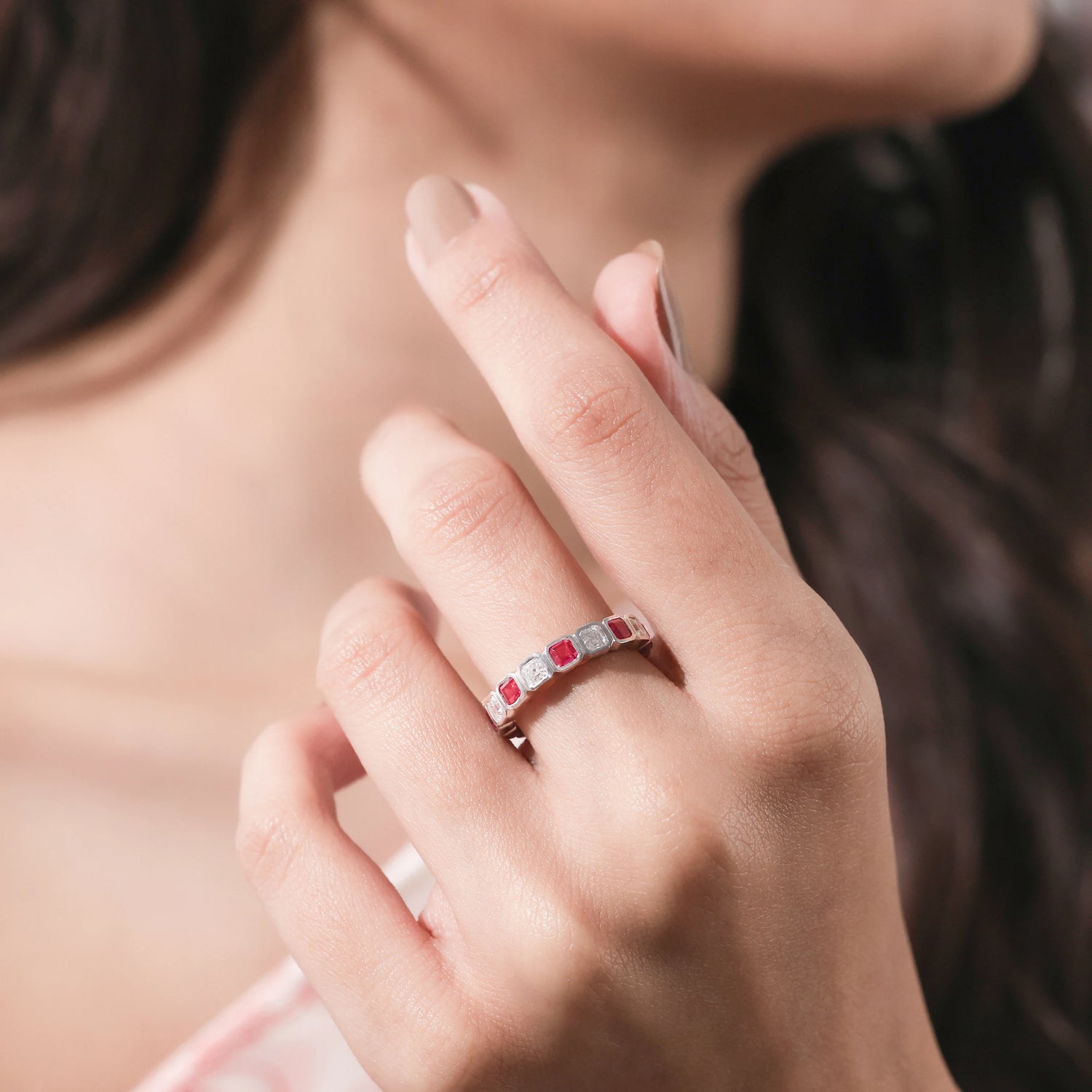 Asscher Lab Ruby and Diamond Eternity Ring