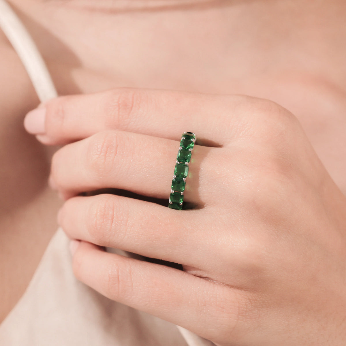 10K White Gold Asscher Cut Eternity Ring