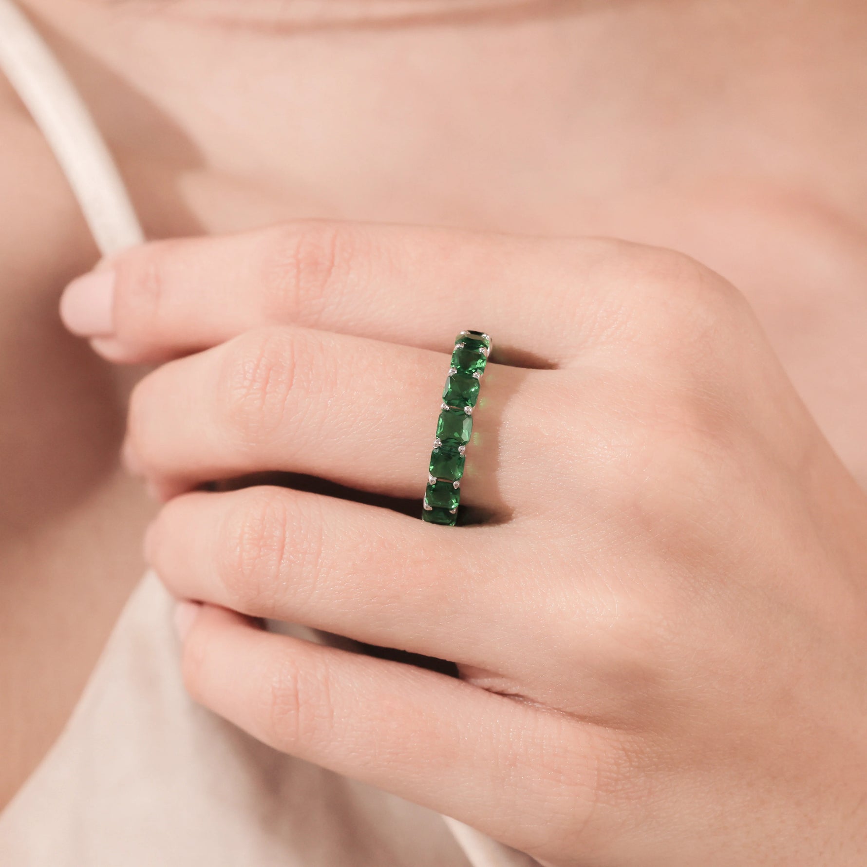 10K White Gold Asscher Cut Eternity Ring