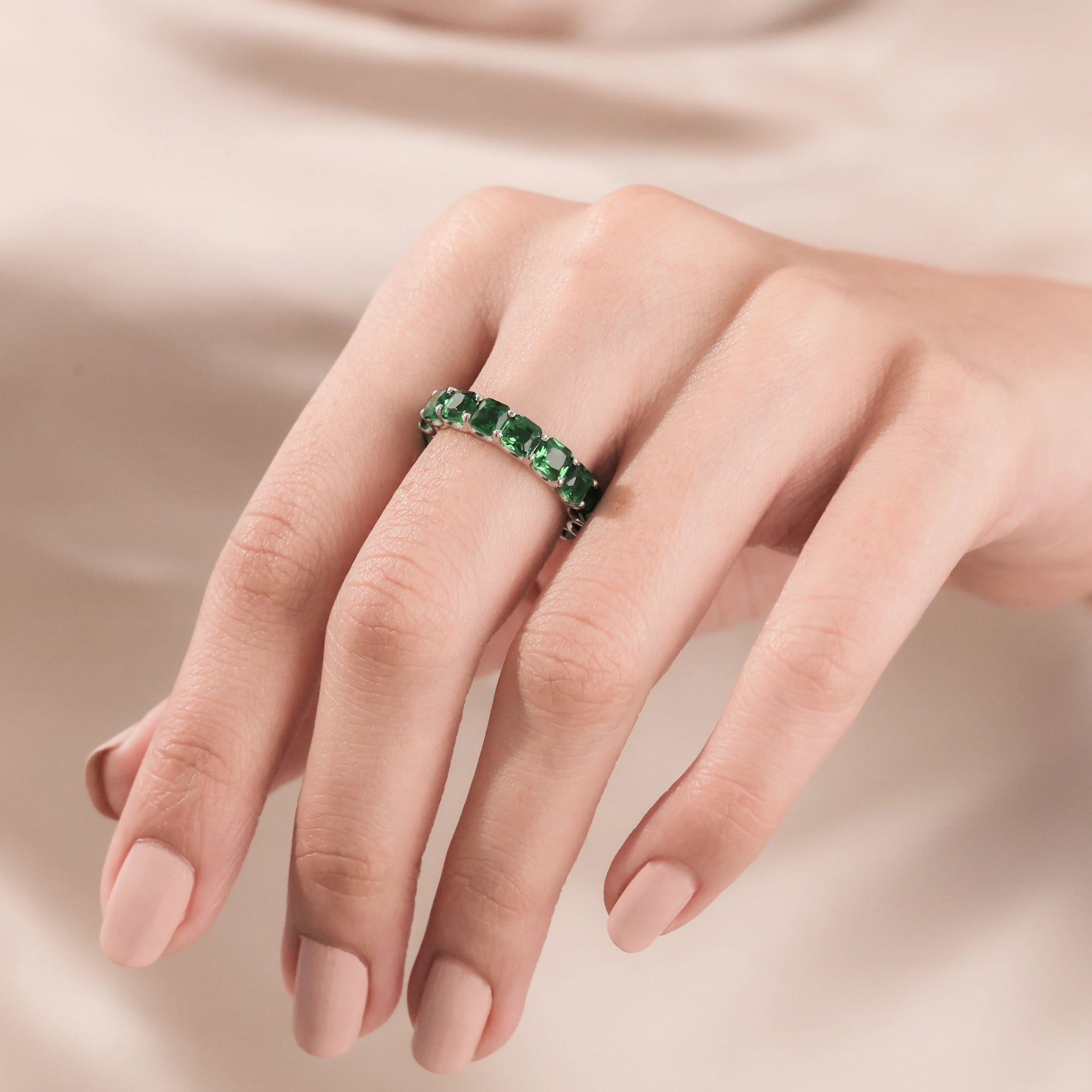 Asscher Cut Emerald Gemstone Full Eternity Ring 