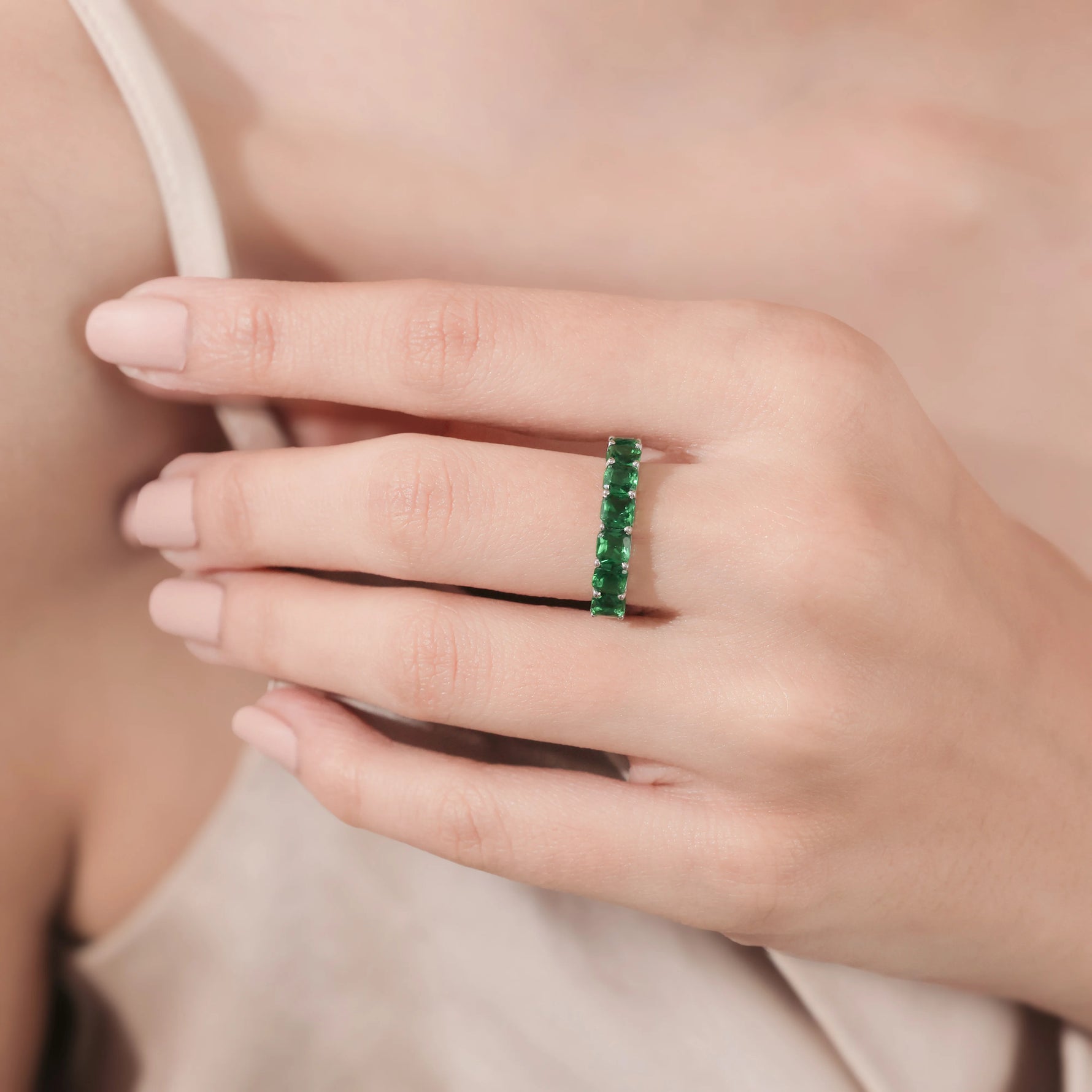 Emerald Gemstone Half Eternity Ring