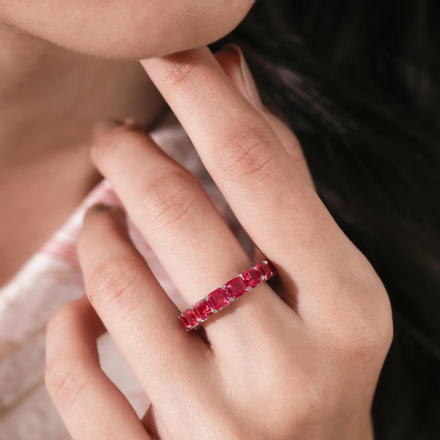 4 CT Asscher Natural Ruby Full Eternity Ring