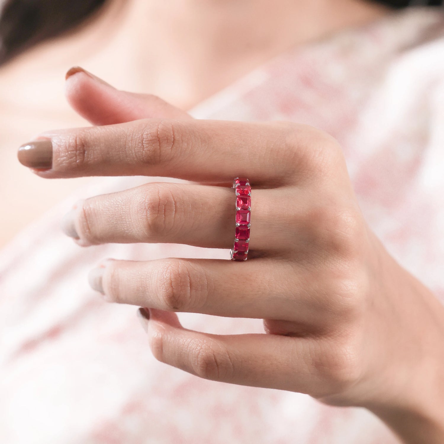 4.20 CT Asscher Natural Ruby Eternity Ring