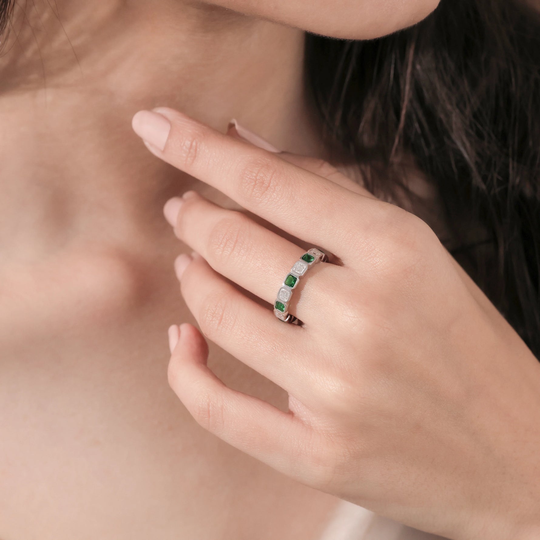 10K White Gold Asscher Eternity Ring