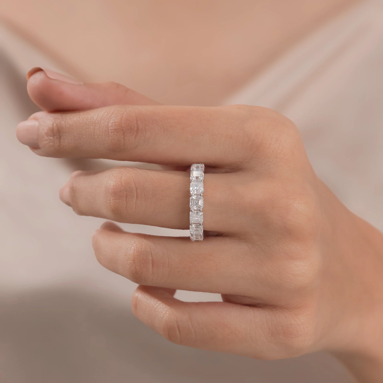 4.20 CT Asscher Lab Grown Diamond Full Eternity Ring