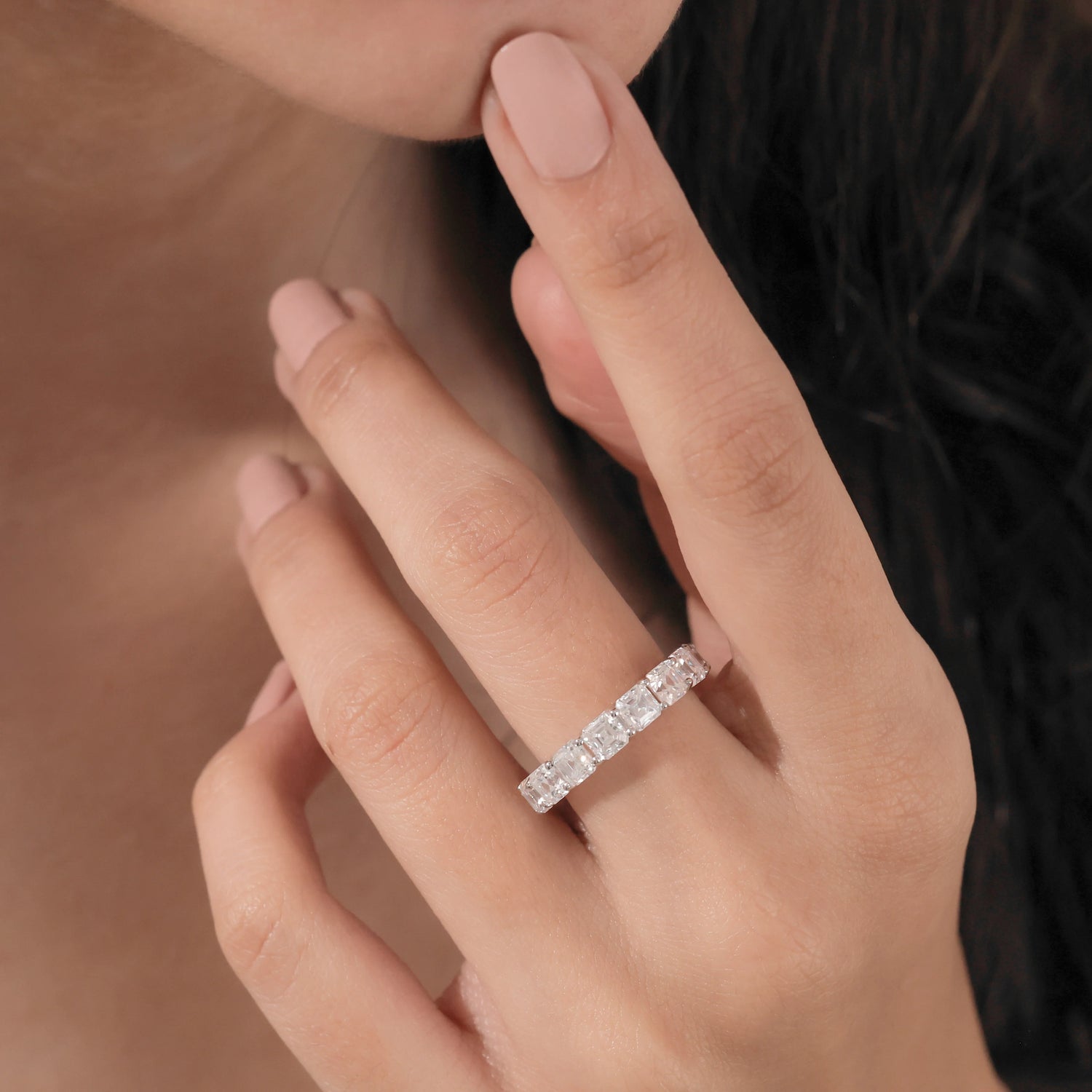 4 CT Asscher Lab Grown Diamond Full Eternity Ring