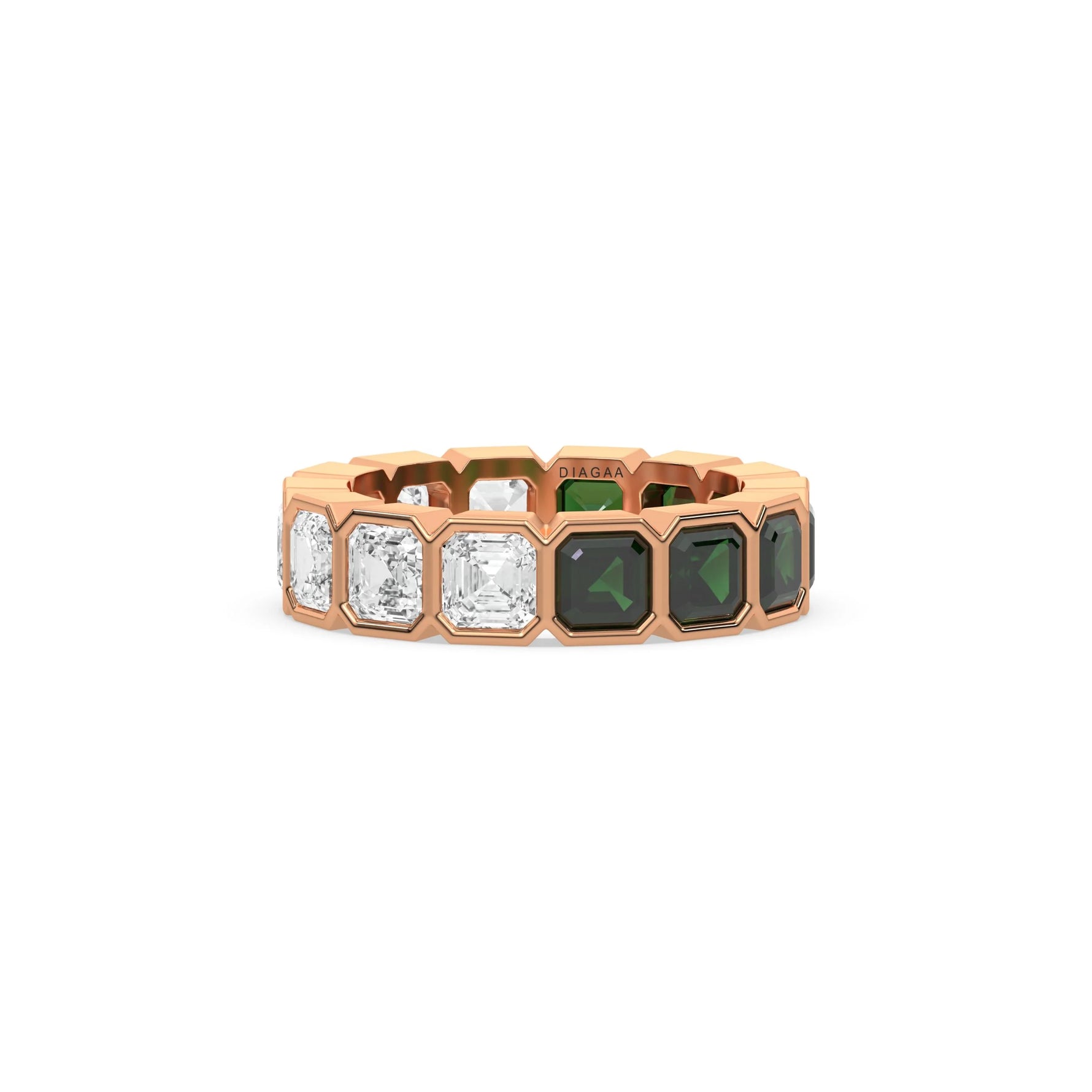 18K Rose Gold Asscher Diamond Half Emerald Bezel Set Full Eternity Ring