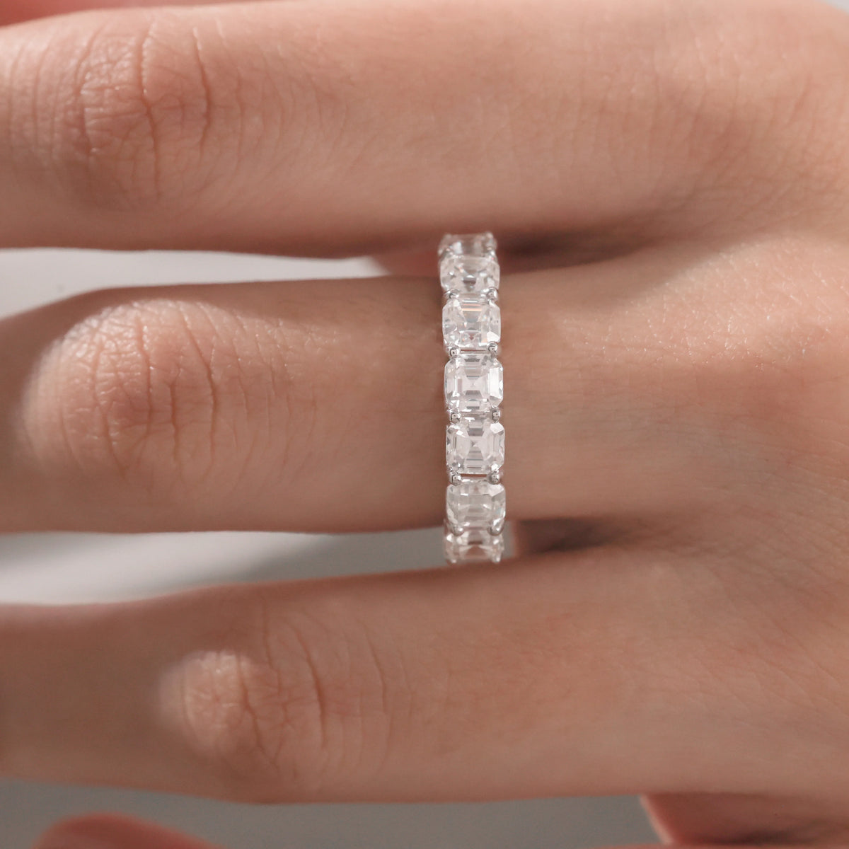 14K White Gold Asscher Diamond Half Eternity Ring
