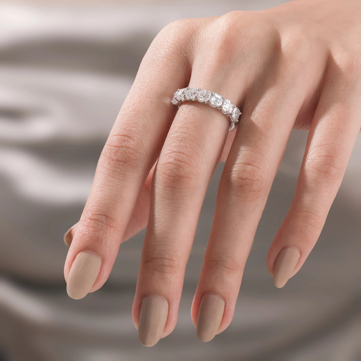 14K Gold Asscher Diamond Eternity Ring