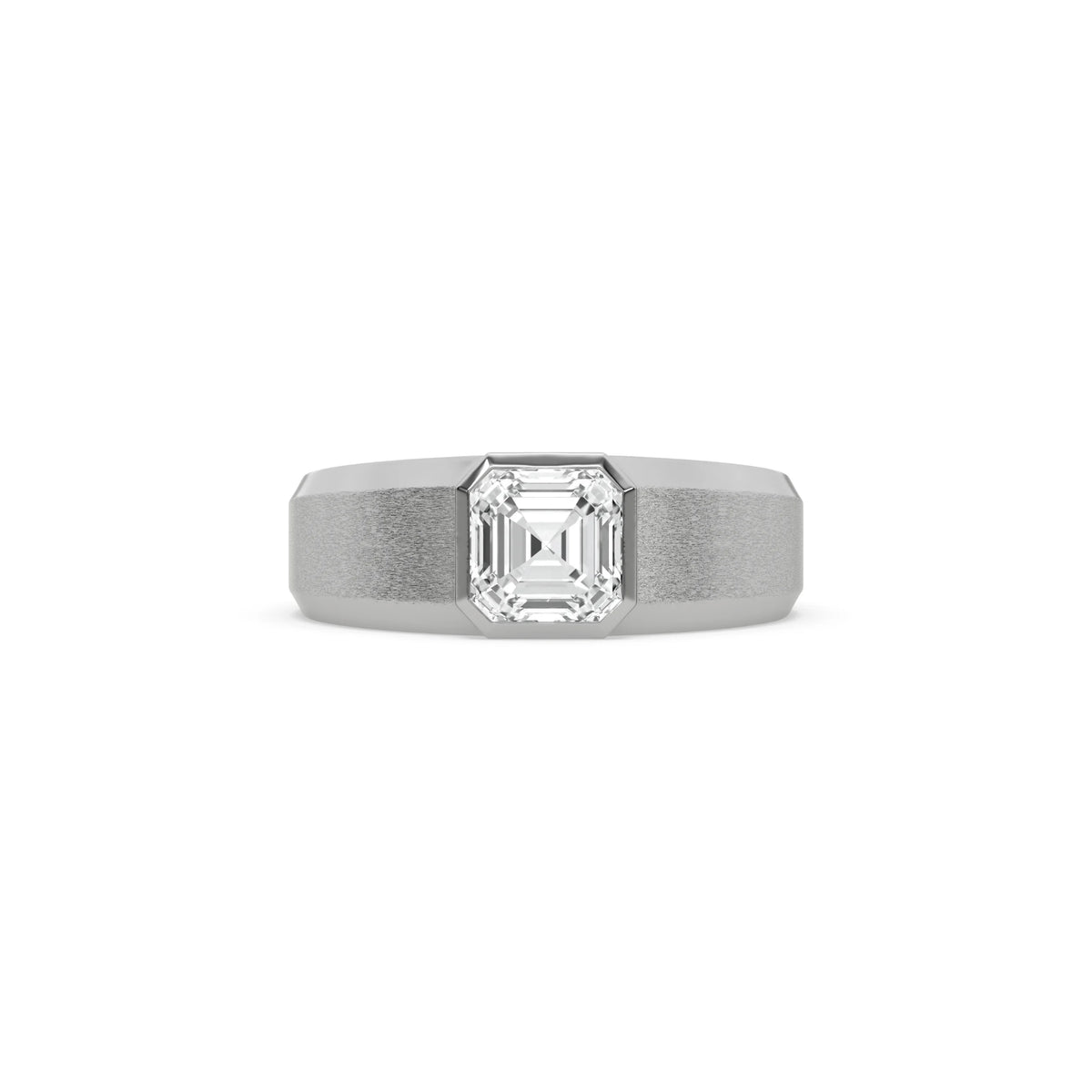 14K White Gold Mens Tiffany Asscher Solitaire Ring