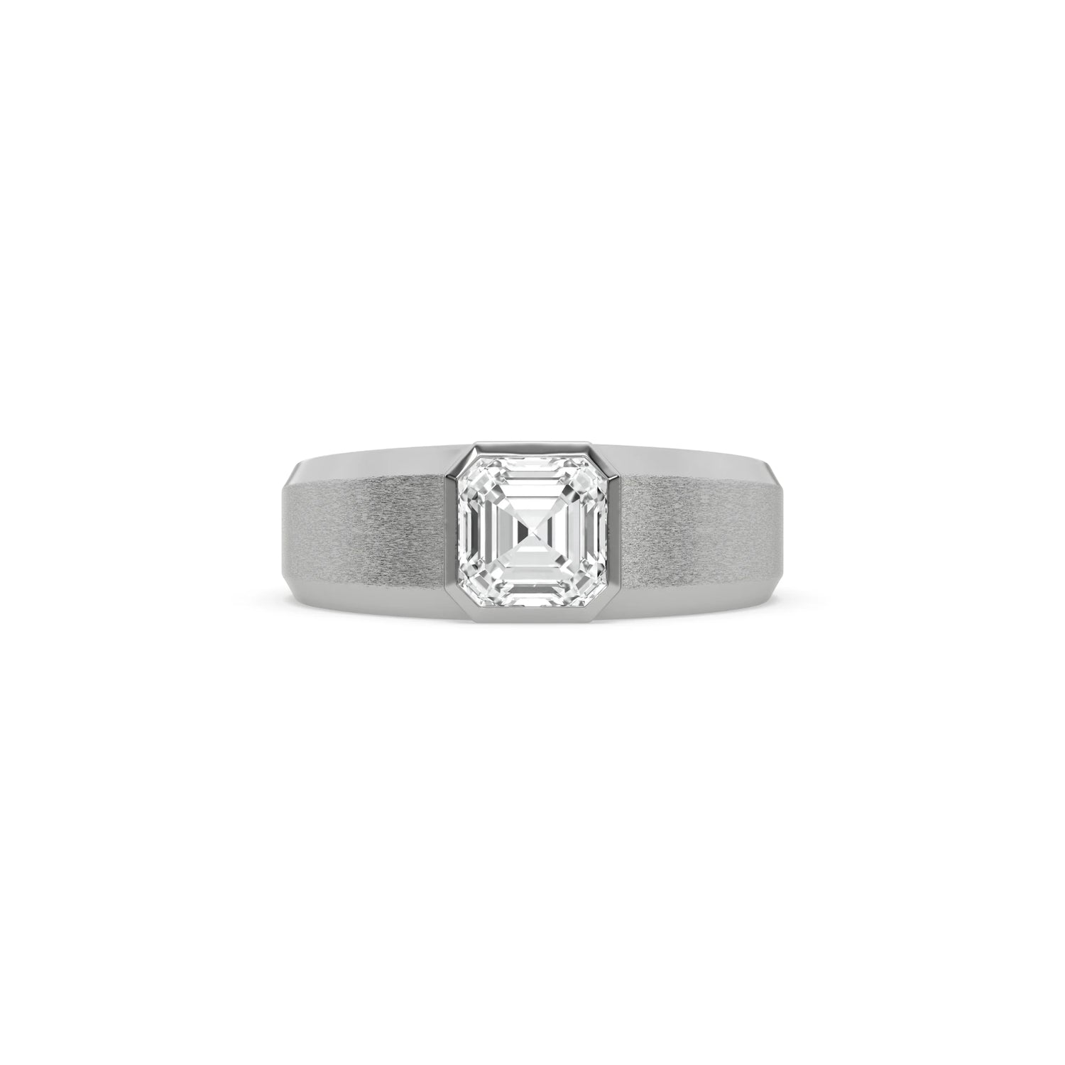14K White Gold Mens Tiffany Asscher Solitaire Ring