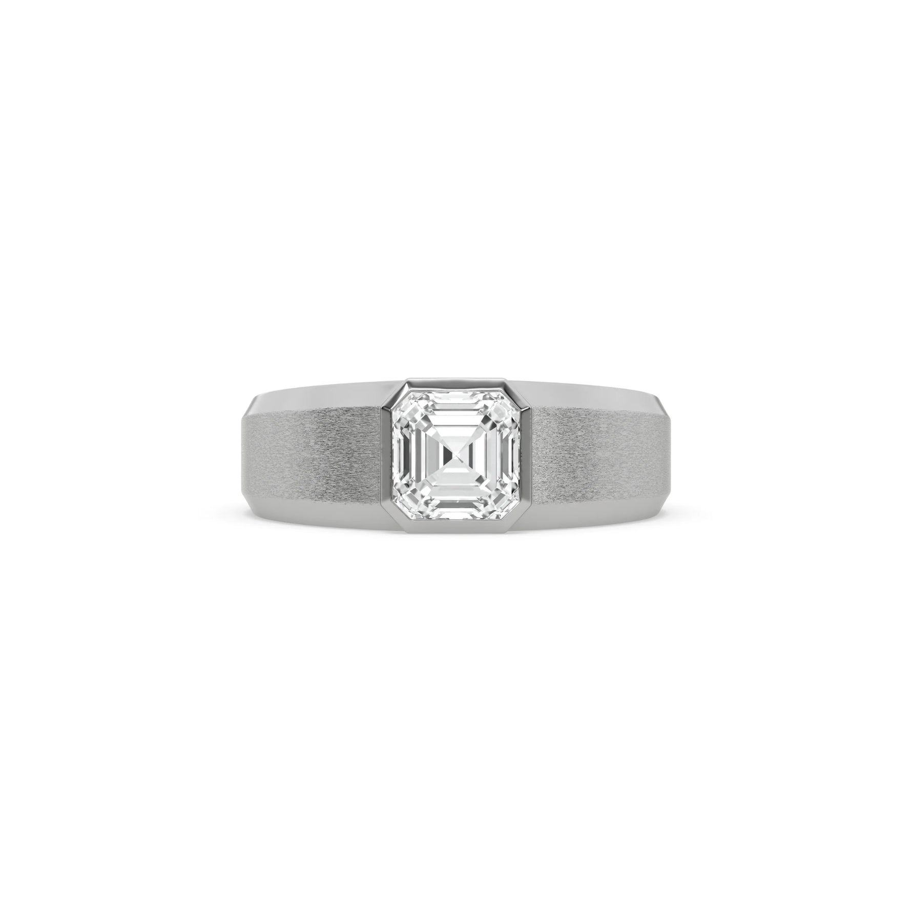 14K White Gold Mens Tiffany Asscher Solitaire Ring