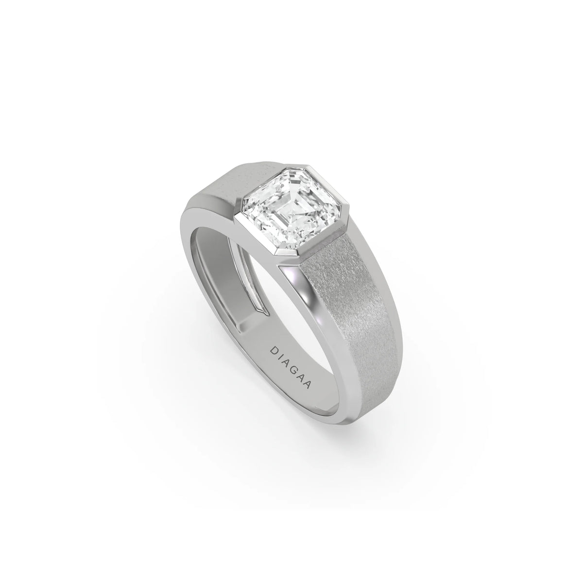 14K White Gold Mens Tiffany Asscher Solitaire Ring