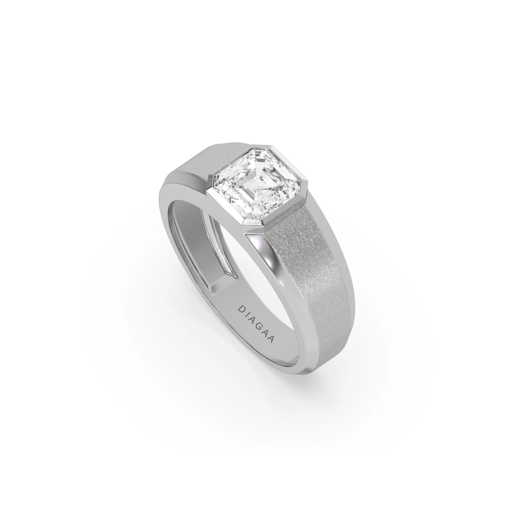 14K White Gold Mens Tiffany Asscher Solitaire Ring