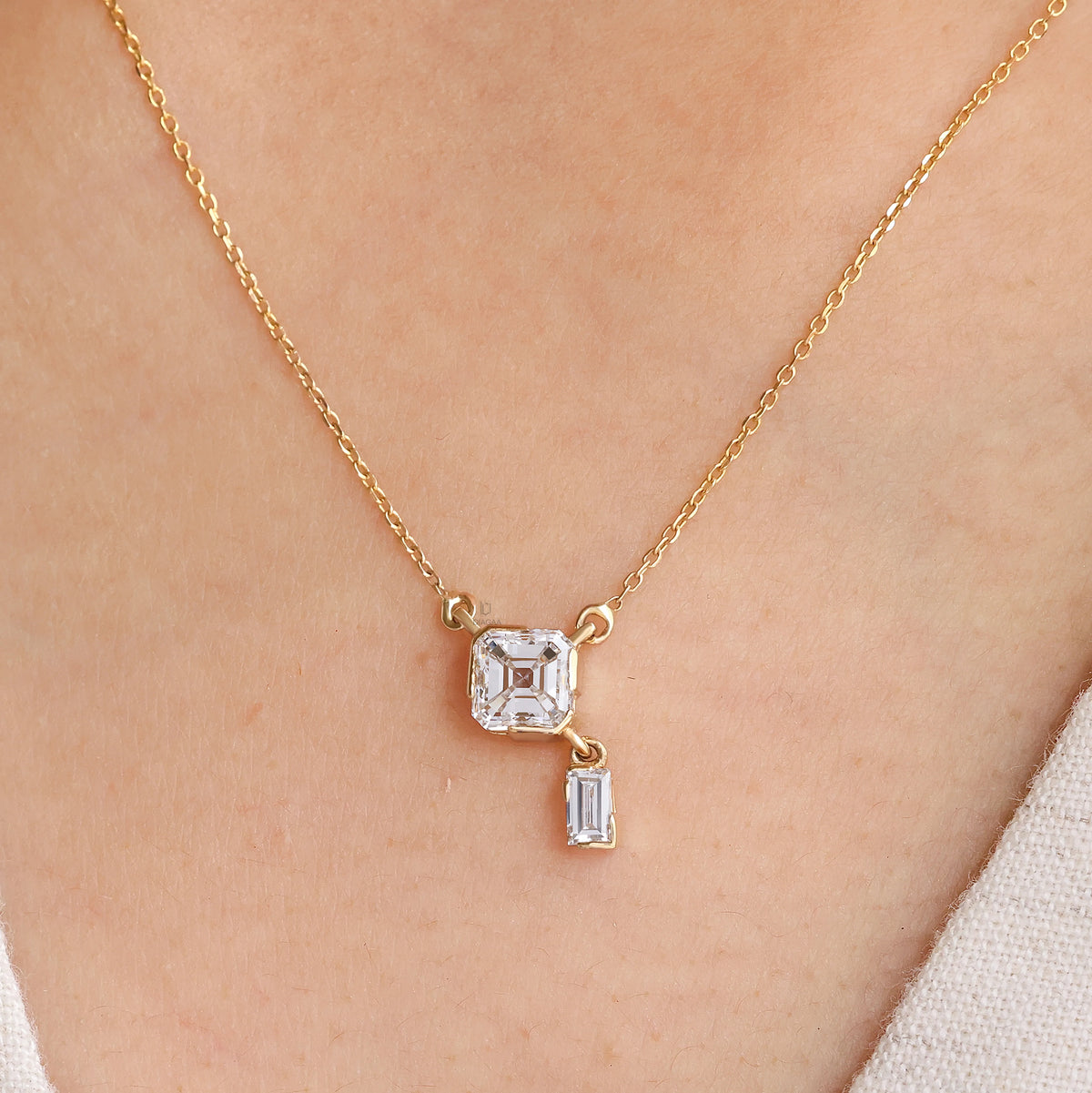 1.20 CT Natural Asscher & Baguette Diamond Drop Necklace For Women