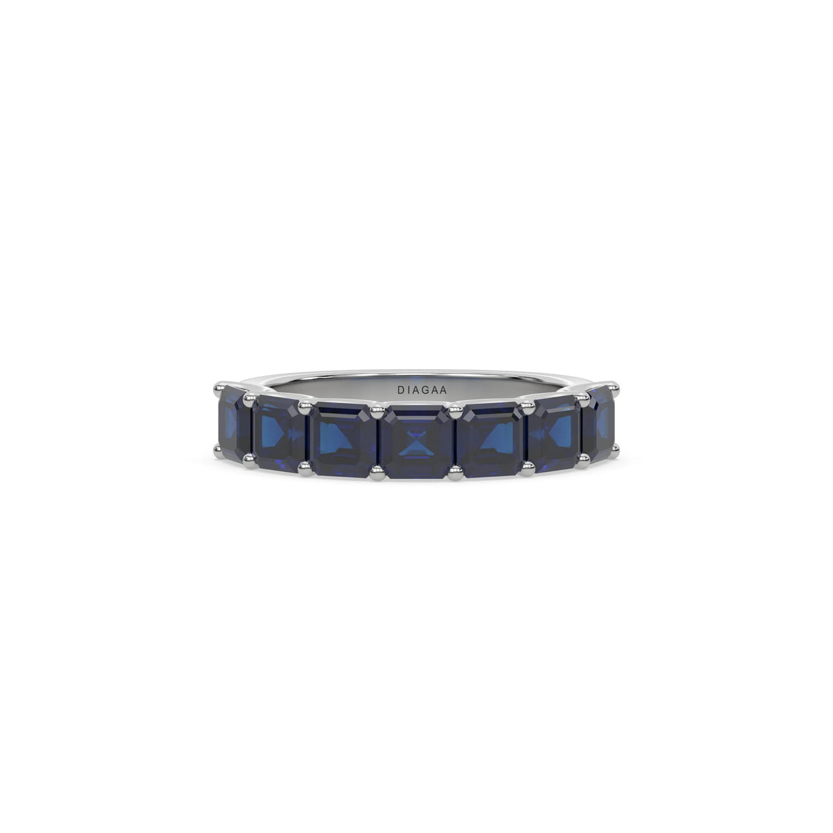 18K White Gold Asscher Sapphire Eternity Ring