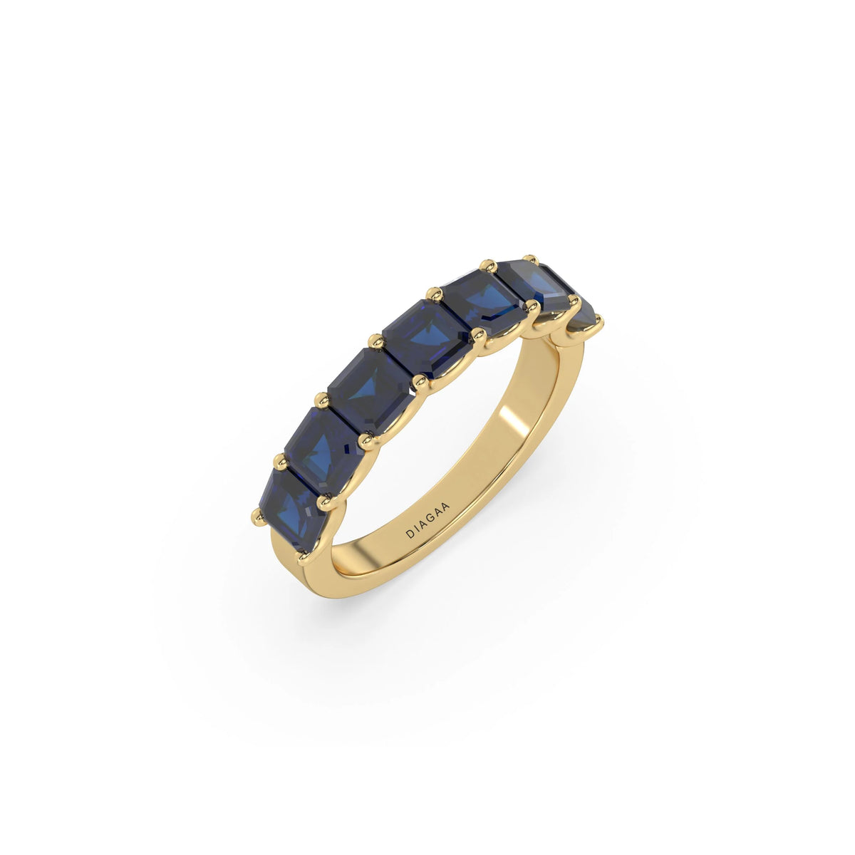 14K Yellow Gold Asscher Sapphire Eternity Ring