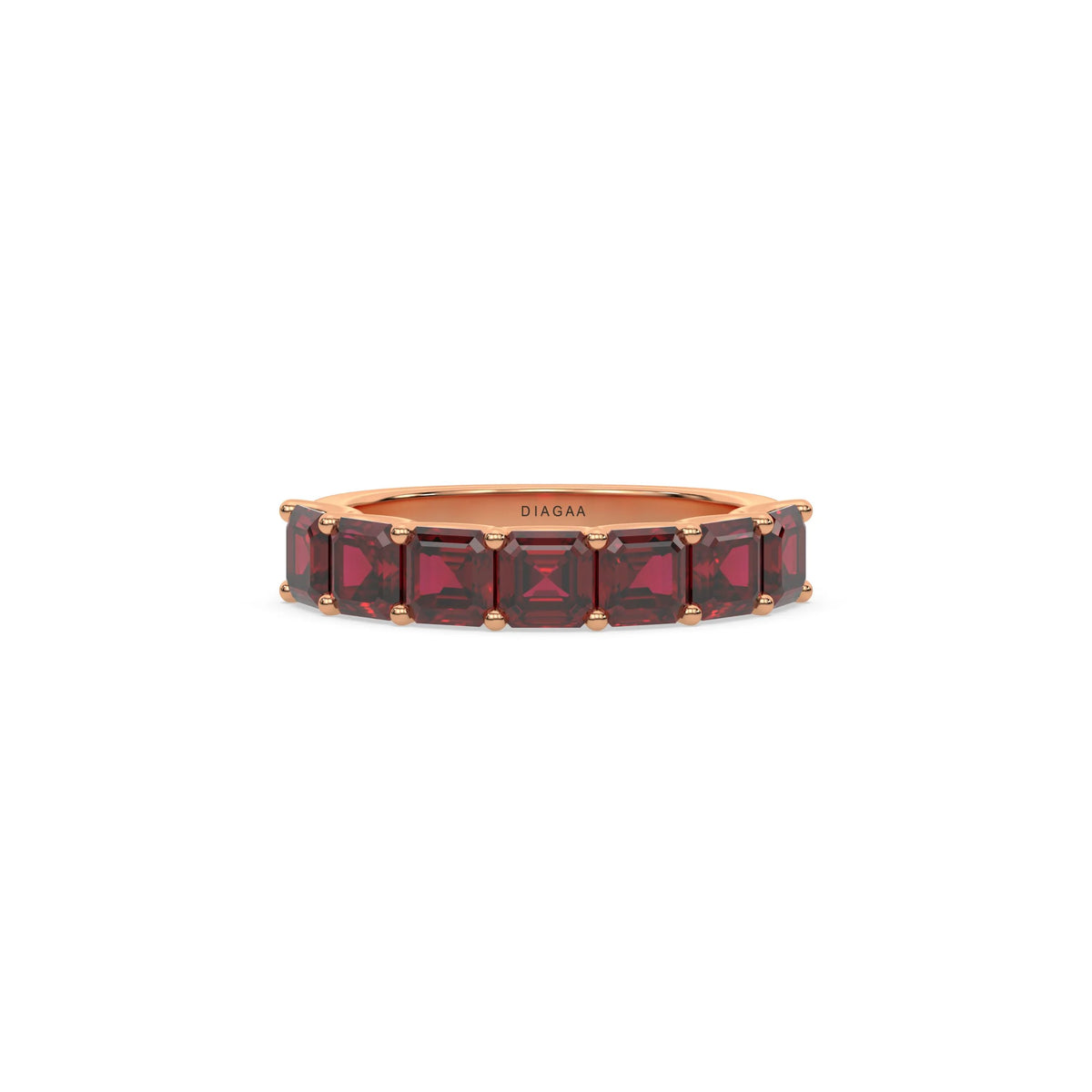18K Rose Gold Asscher Ruby Gemstone Eternity Ring