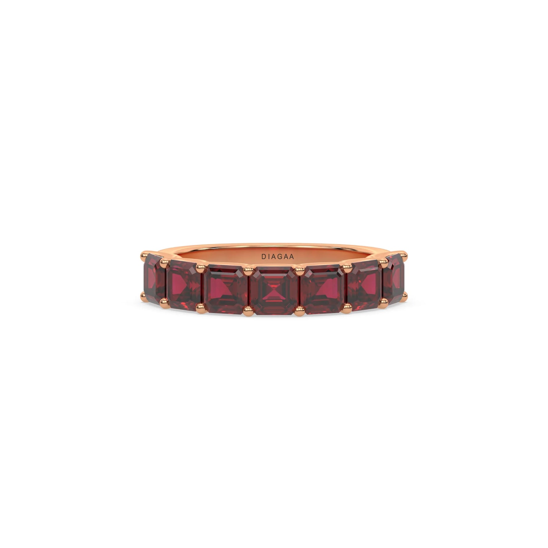 18K Rose Gold Asscher Ruby Gemstone Eternity Ring