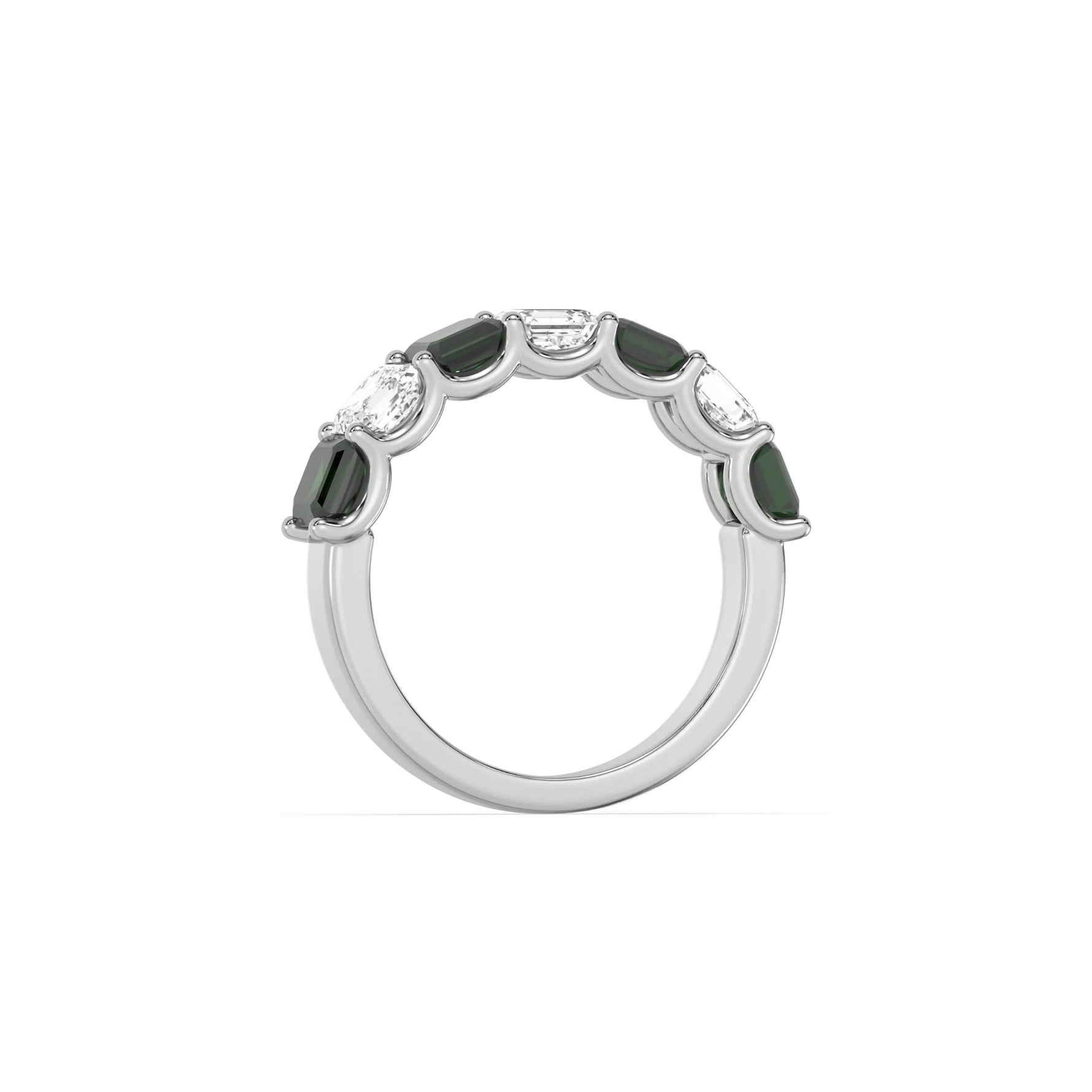 10K White Gold Asscher Half and Half Eternity Ring