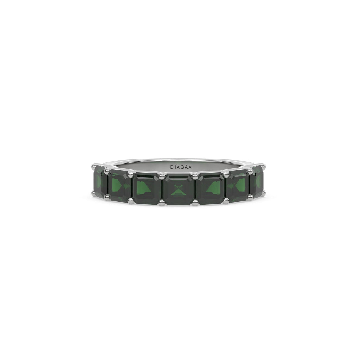 18K White Gold Asscher Cut Emerald Gemstone Eternity Ring