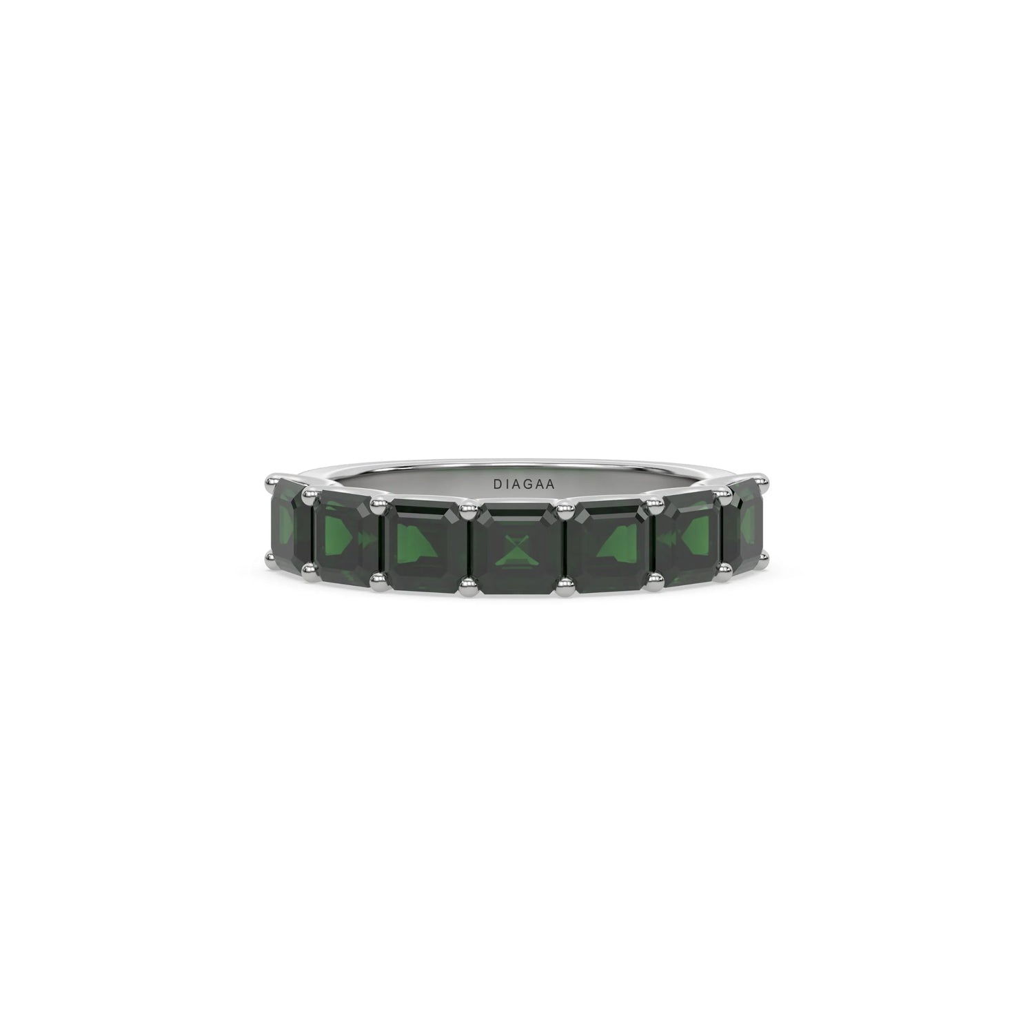 18K White Gold Asscher Cut Emerald Gemstone Eternity Ring