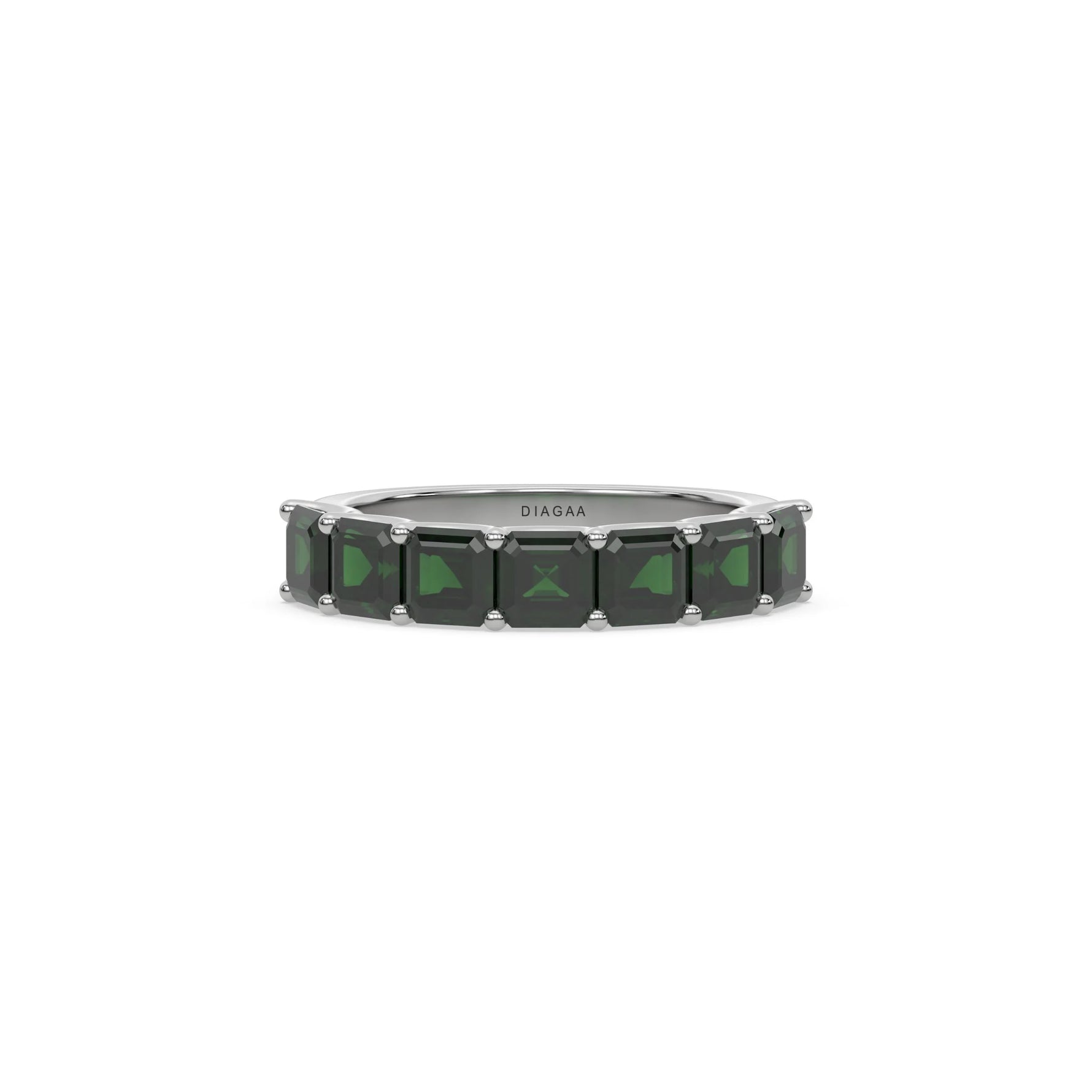 18K White Gold Asscher Cut Emerald Gemstone Eternity Ring