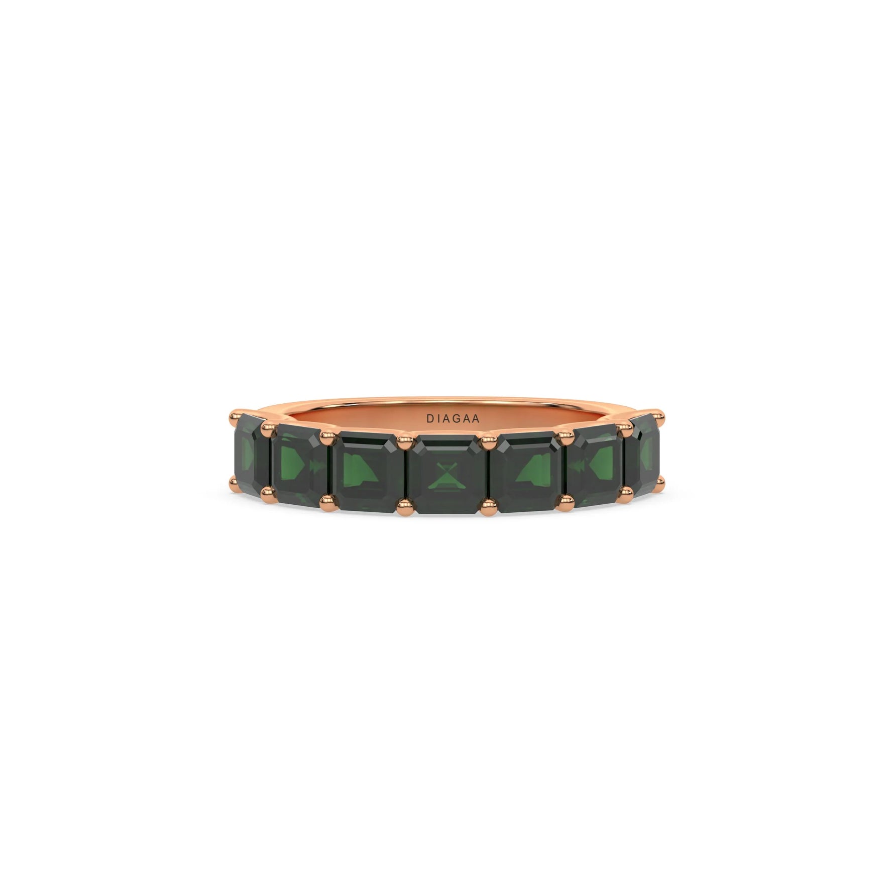 18K Rose Gold Asscher Cut Emerald Gemstone Eternity Ring