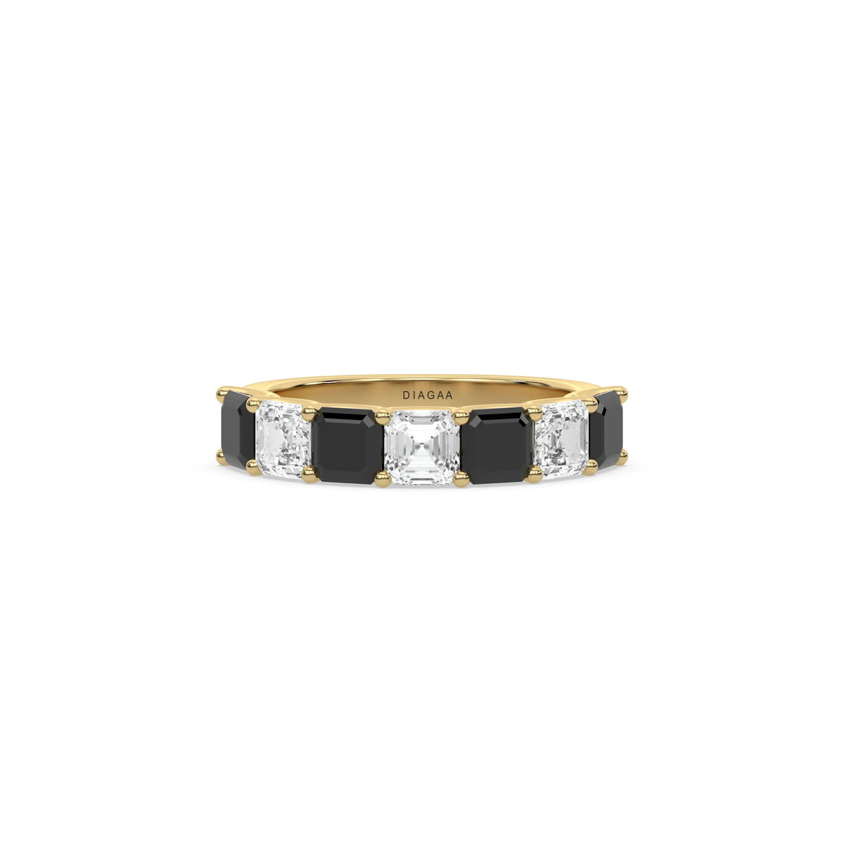 18K Yellow Gold Asscher Black and White Diamond Eternity Ring