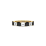 18K Yellow Gold Asscher Black and White Diamond Eternity Ring