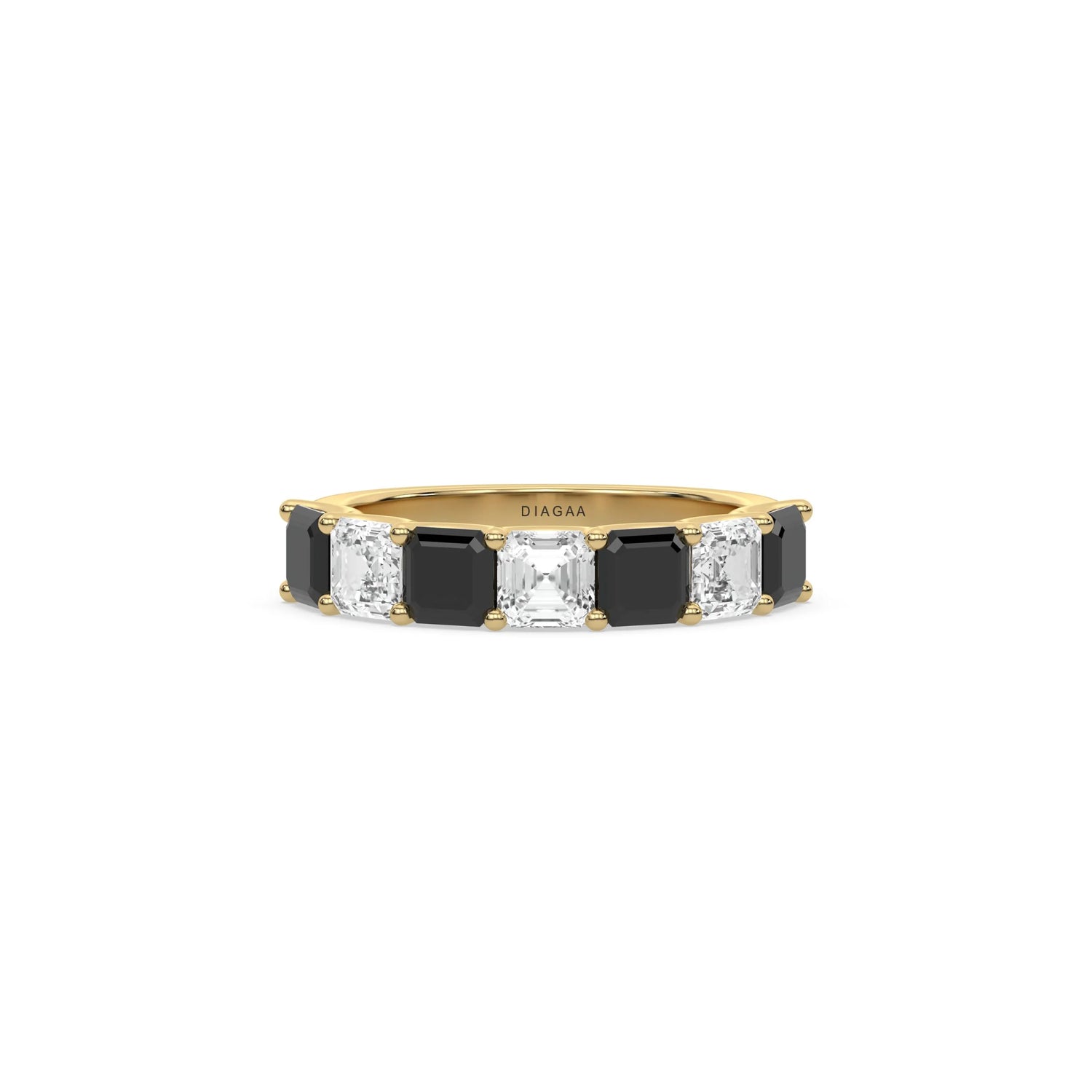 18K Yellow Gold Asscher Black and White Diamond Eternity Ring