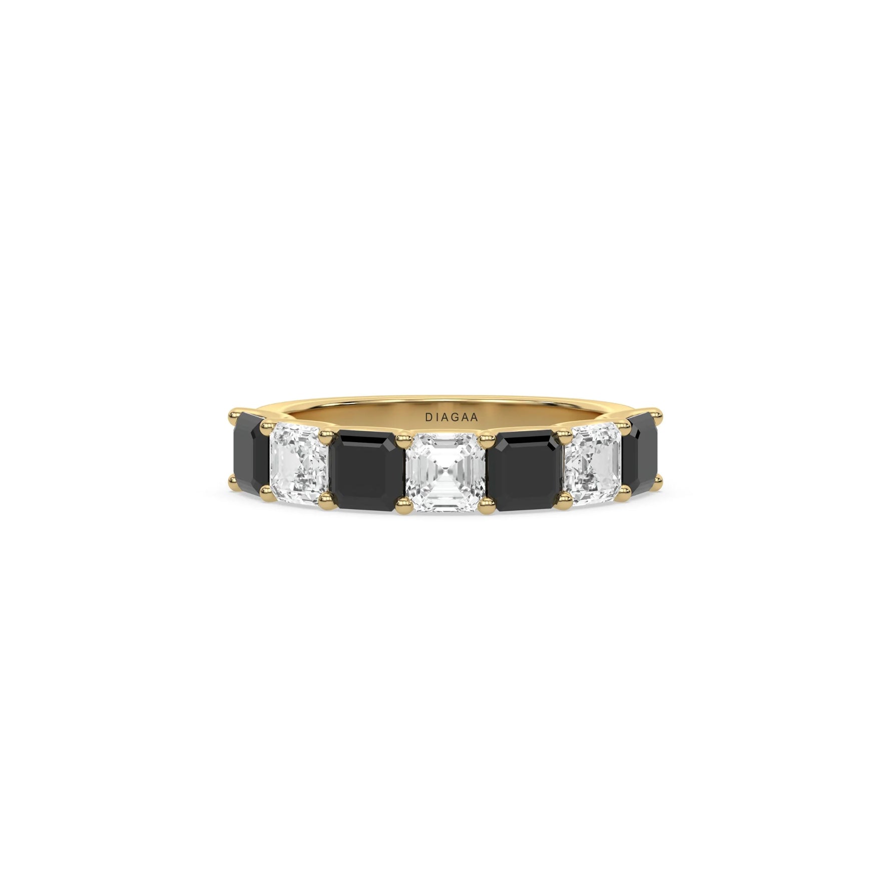 18K Yellow Gold Asscher Black and White Diamond Eternity Ring
