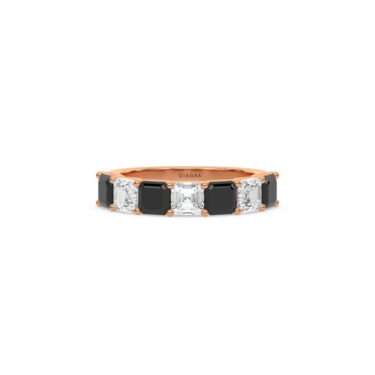 18K Rose Gold Asscher Black and White Diamond Eternity Ring