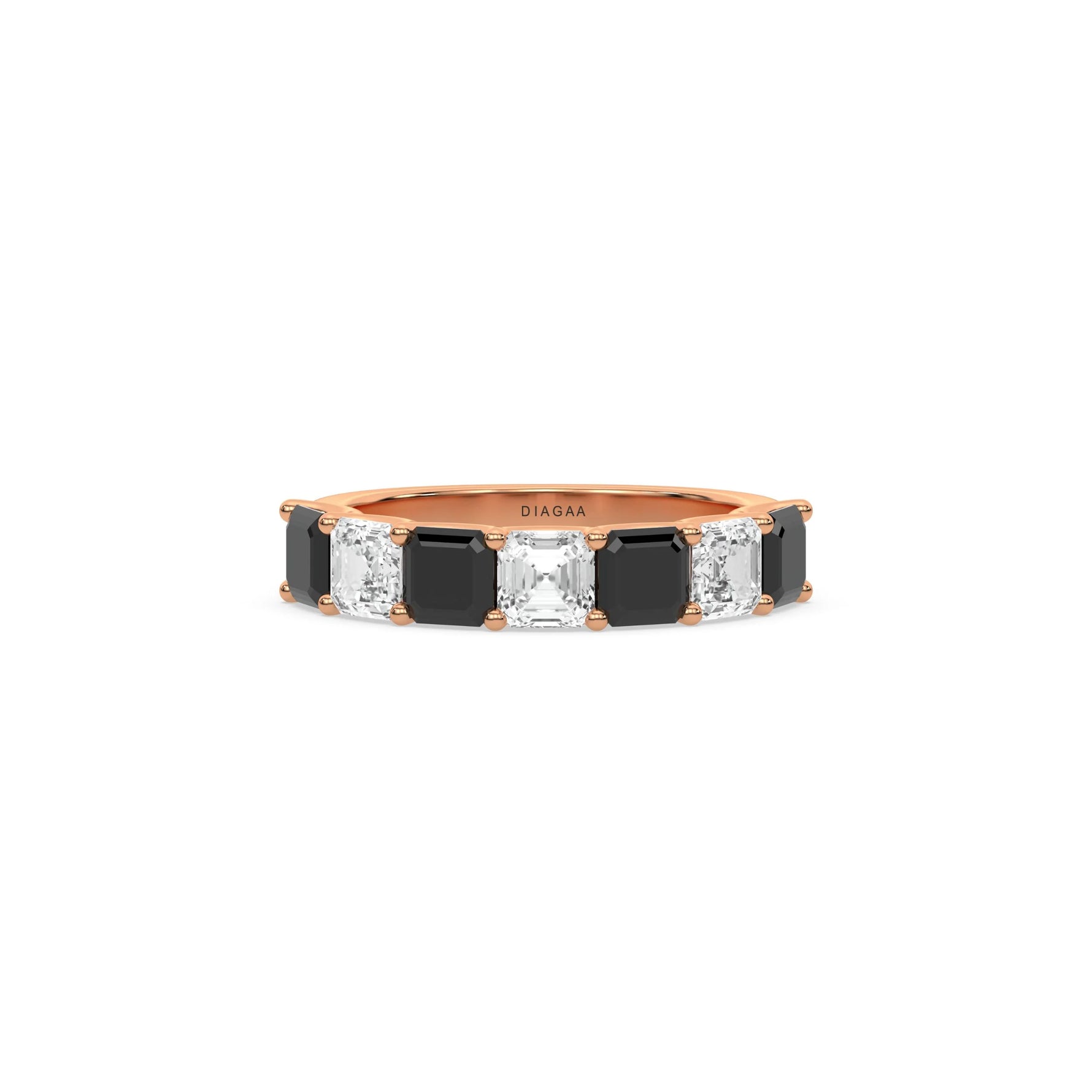 18K Rose Gold Asscher Black and White Diamond Eternity Ring