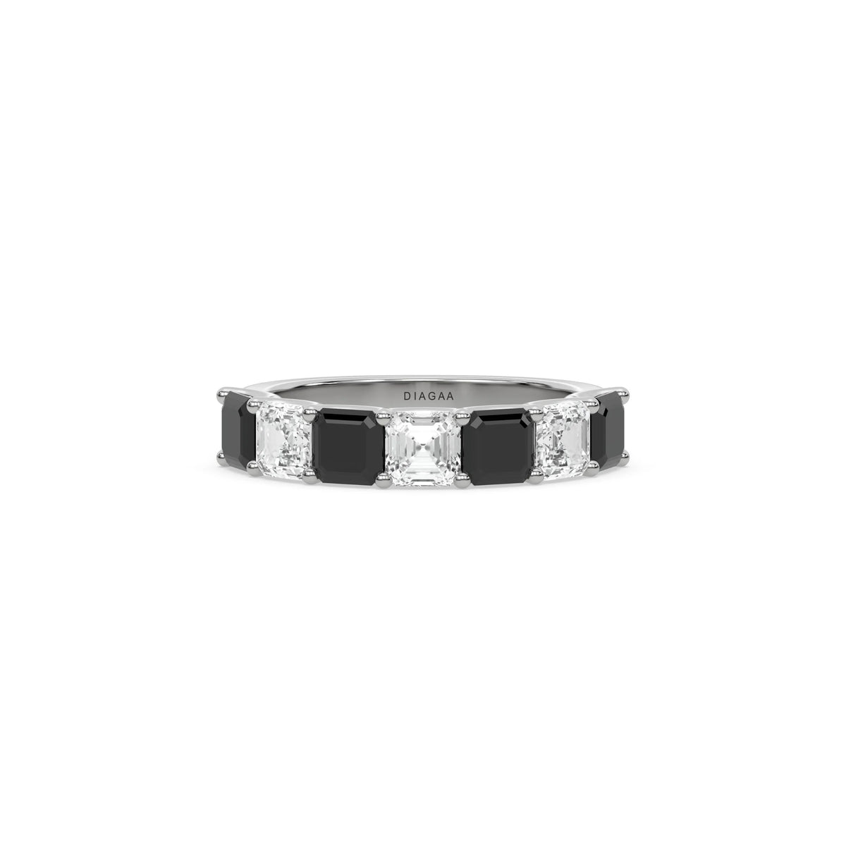 18K White Gold Asscher Black and White Diamond Eternity Ring