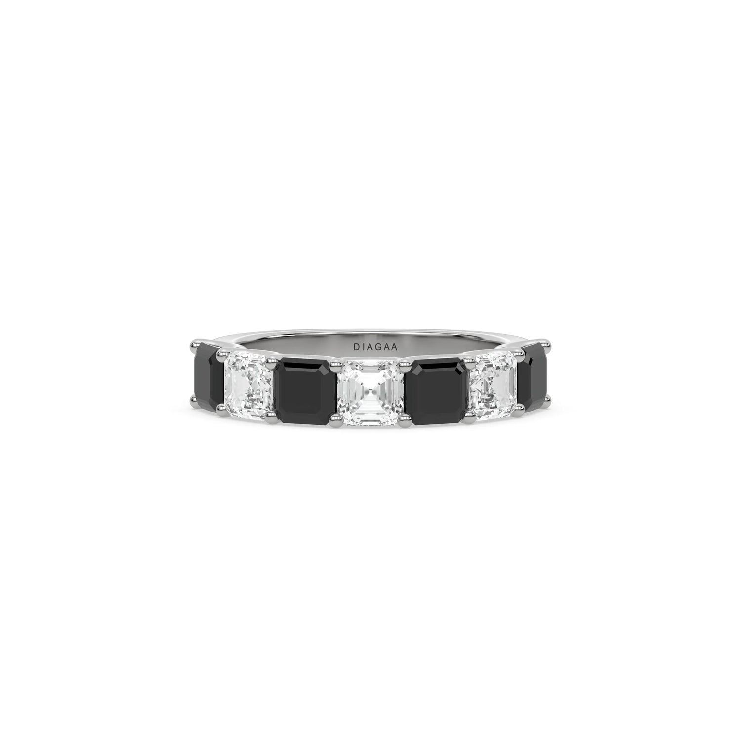 18K White Gold Asscher Black and White Diamond Eternity Ring