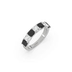 14K White Gold Asscher Black and White Diamond Eternity Ring