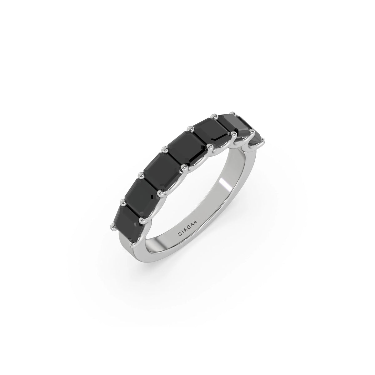 14K White Gold Asscher Black Diamond Eternity Ring