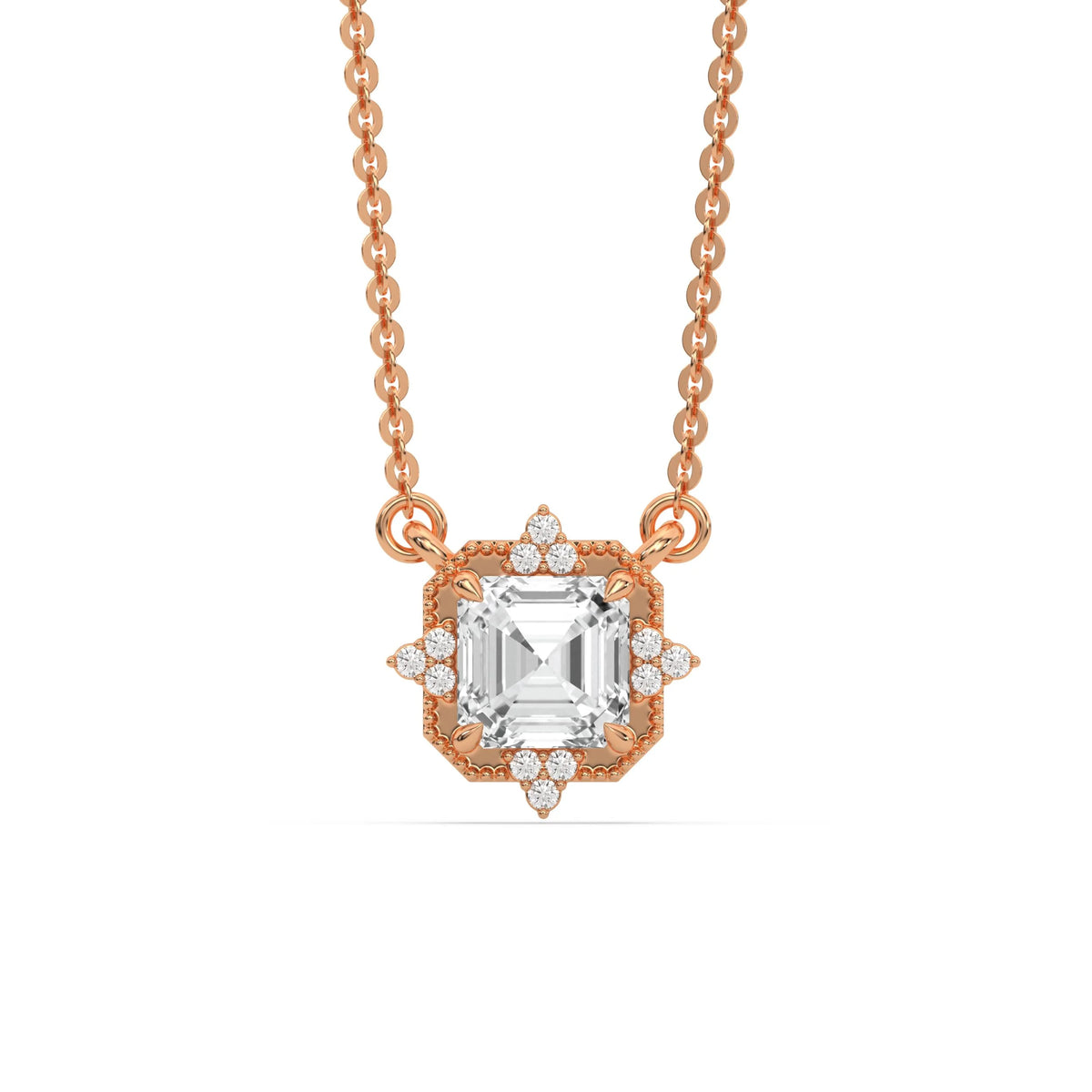 18K Rose Gold Asscher and Round Diamond Spark Necklace