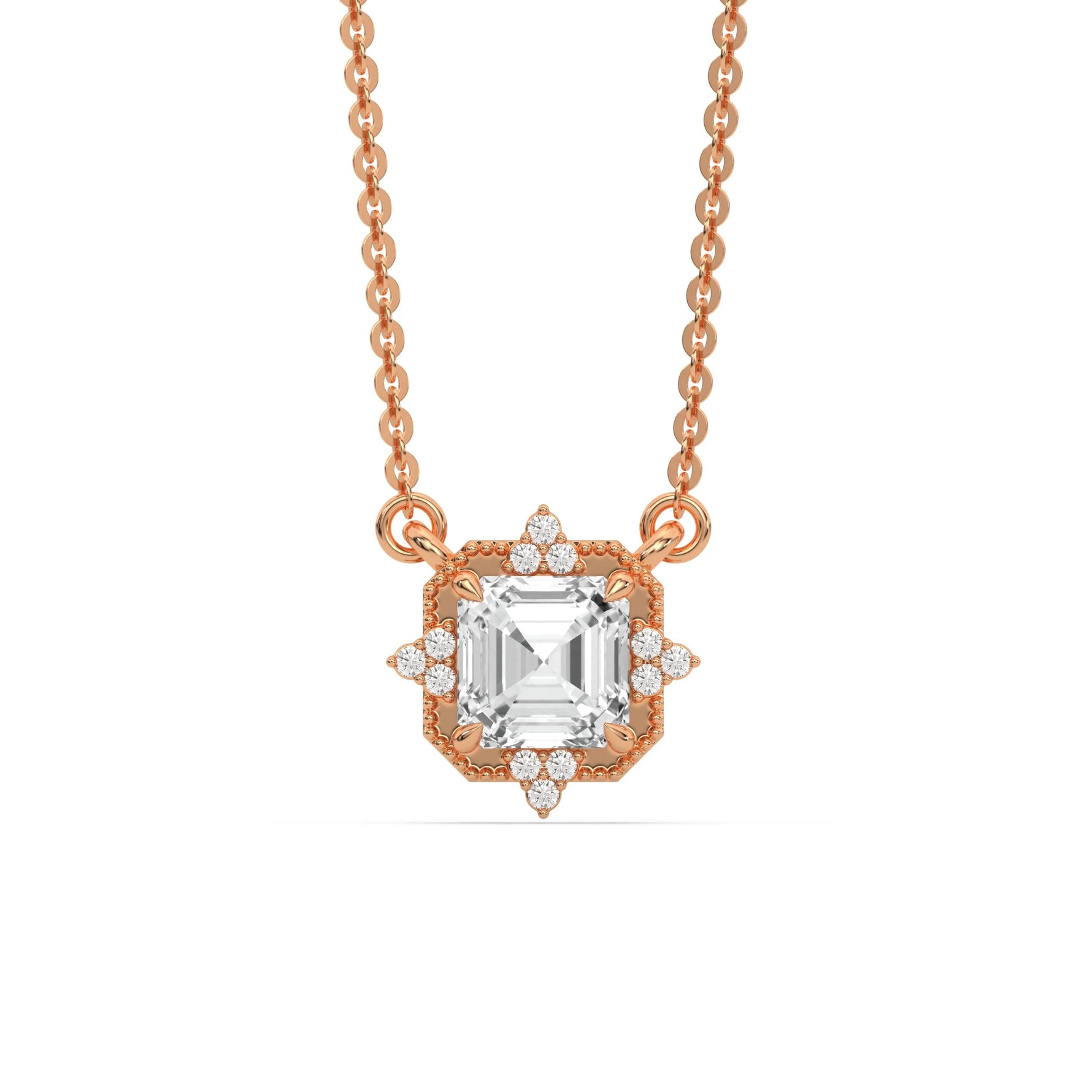 18K Rose Gold Asscher and Round Diamond Spark Necklace