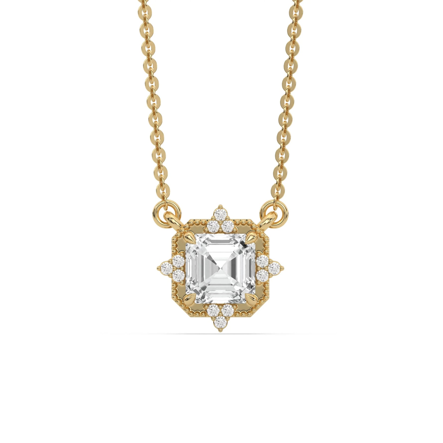18K Yellow Gold Asscher and Round Diamond Spark Necklace