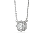 14K White Gold Asscher and Round Diamond Spark Necklace