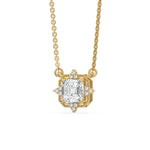 14K Yellow Gold Asscher and Round Diamond Spark Necklace