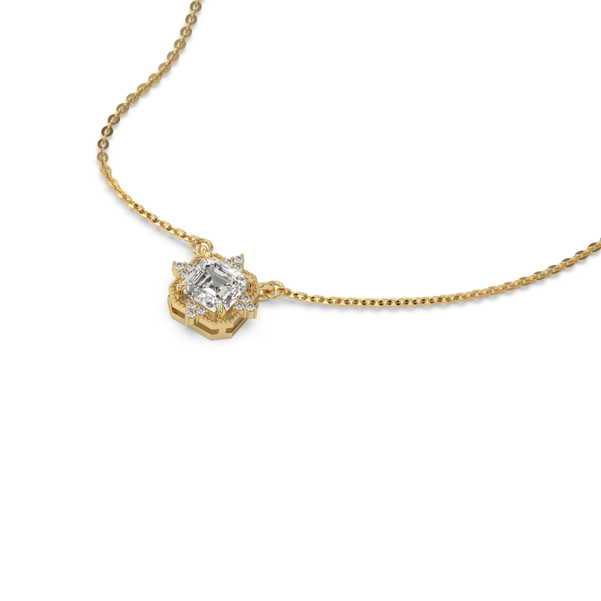 14K Yellow Gold Asscher and Round Diamond Spark Necklace