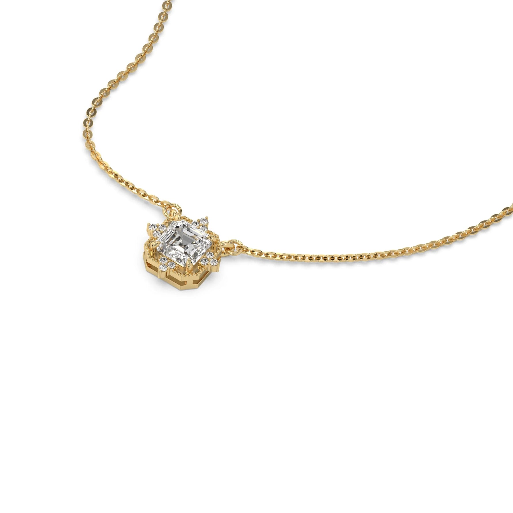 14K Yellow Gold Asscher and Round Diamond Spark Necklace